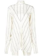 Rokh Striped Band Collar Blouse - Nude & Neutrals