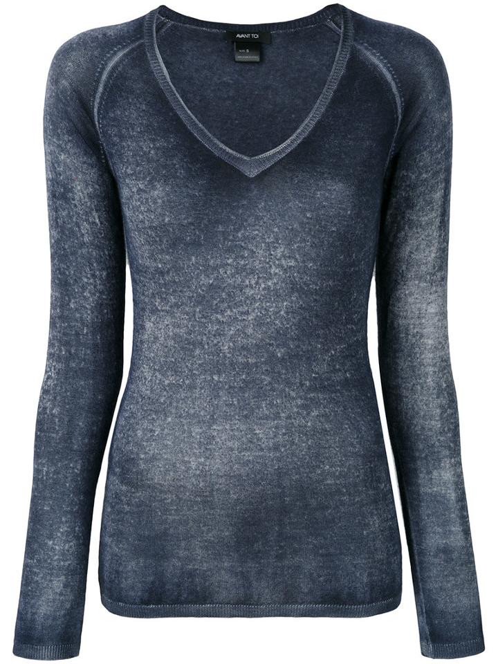 Avant Toi - V Neck Top - Women - Silk/cashmere - S, Blue, Silk/cashmere