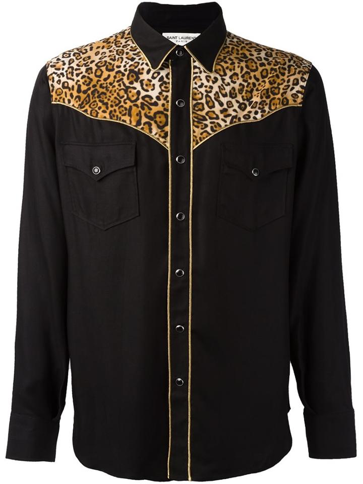 Saint Laurent Slim Western Shirt, Men's, Size: Xl, Black, Viscose