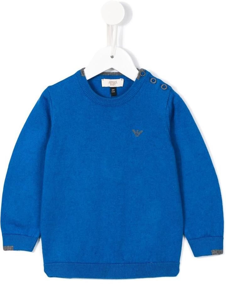 Armani Junior Round Neck Jumper, Toddler Boy's, Size: 12 Mth, Blue
