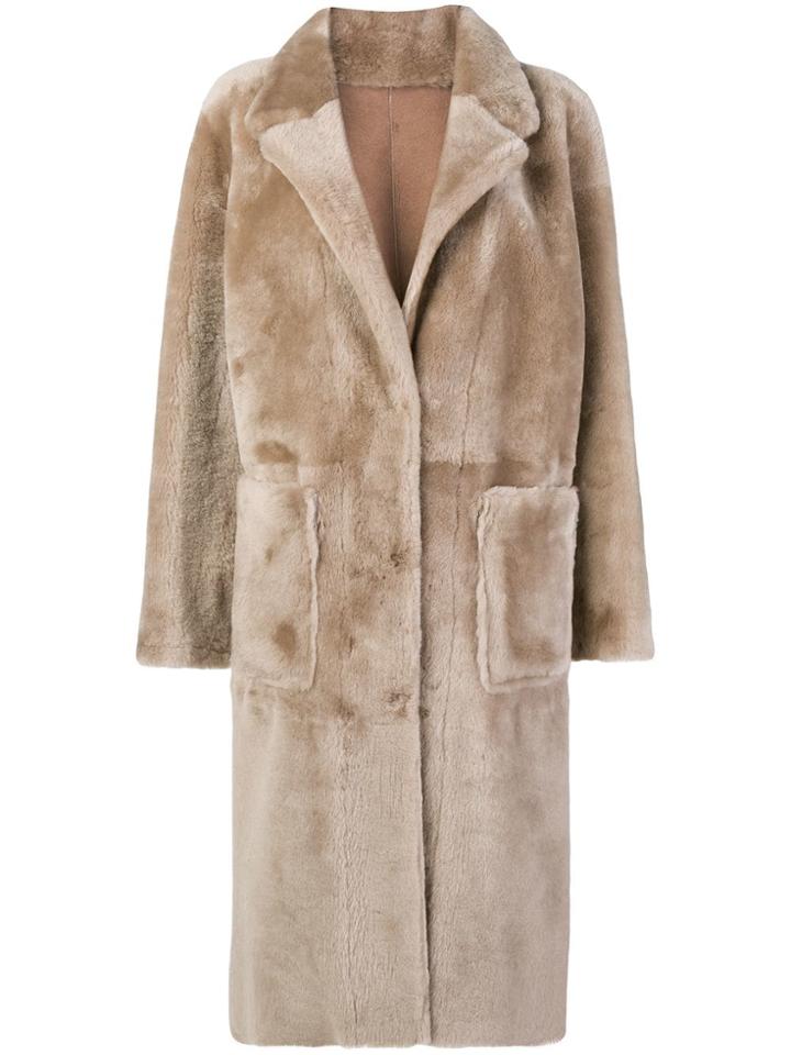 Arma Long Fur Coat - Nude & Neutrals