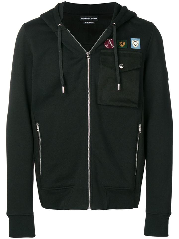 Alexander Mcqueen Patchwork Logo Zip-up Hoodie - Black