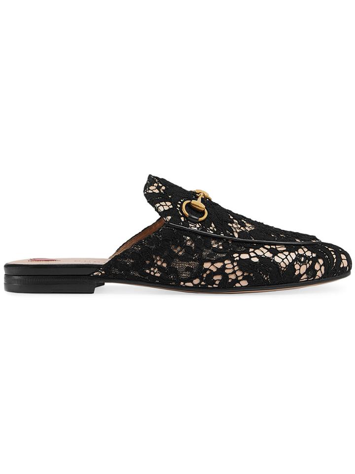 Gucci Black Lace Princetown Mules