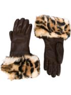 Hermès Vintage Leopard Print Gloves, Women's, Brown