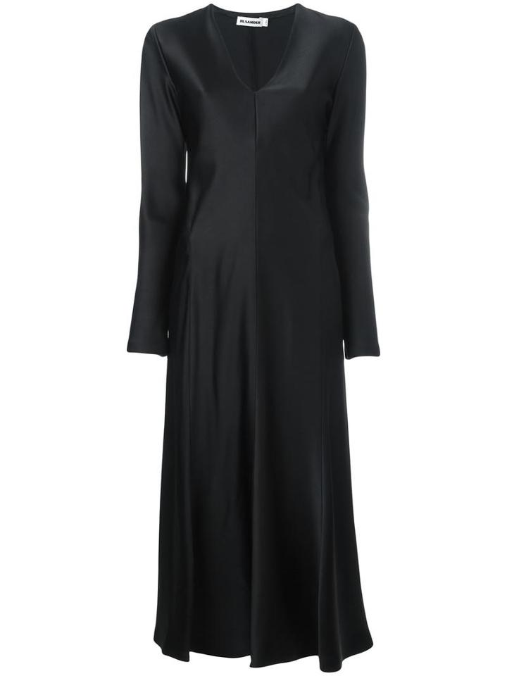 Jil Sander V-neck Flared Dress, Women's, Size: 36, Black, Acetate/viscose/silk