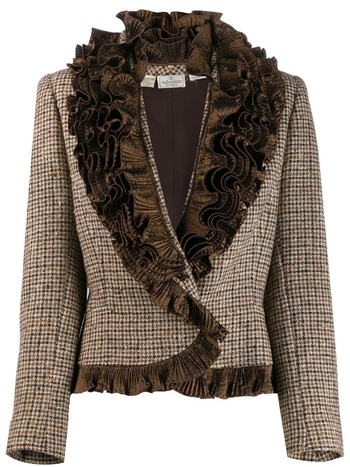 Valentino Vintage 1980s Ruffled Collar Jacket - Brown