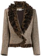 Valentino Vintage 1980s Ruffled Collar Jacket - Brown