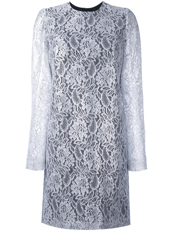 Msgm Lace Ruffle-back Mini Dress - Grey