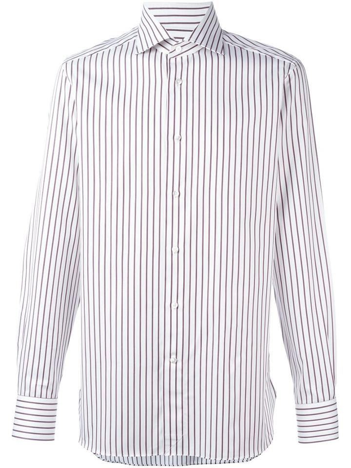 Ermenegildo Zegna Striped Shirt, Men's, Size: 43, White, Cotton