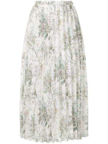 Clane Floral Print Pleated Skirt - White