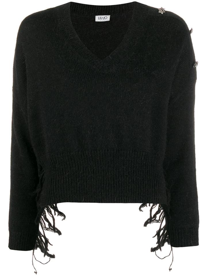 Liu Jo Fringe-trimmed Cropped Jumper - Black