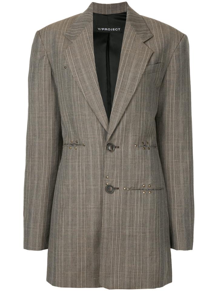 Y / Project Oversize Studded Plaid Jacket - Brown