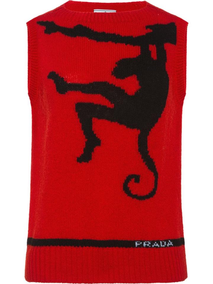 Prada Sleeveless Shetland Wool Sweater - Red