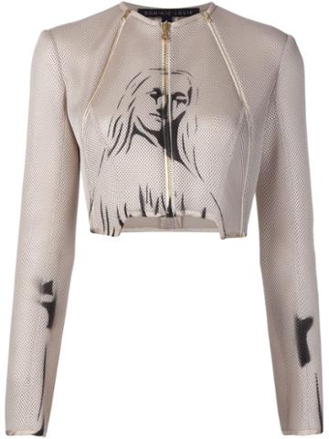 Dominic Louis Printed Mesh Jacket, Women's, Size: 4, Nude/neutrals, Lamb Skin/polyester