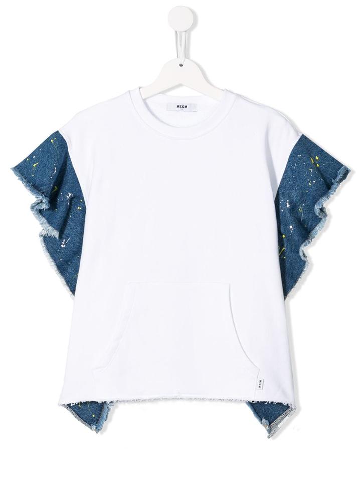 Msgm Kids Ruffled Denim Sleeve Sweatshirt - White