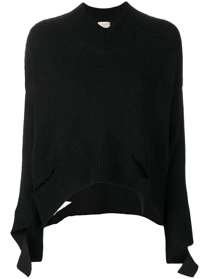Maison Flaneur Cut Work V-neck Sweater - Black