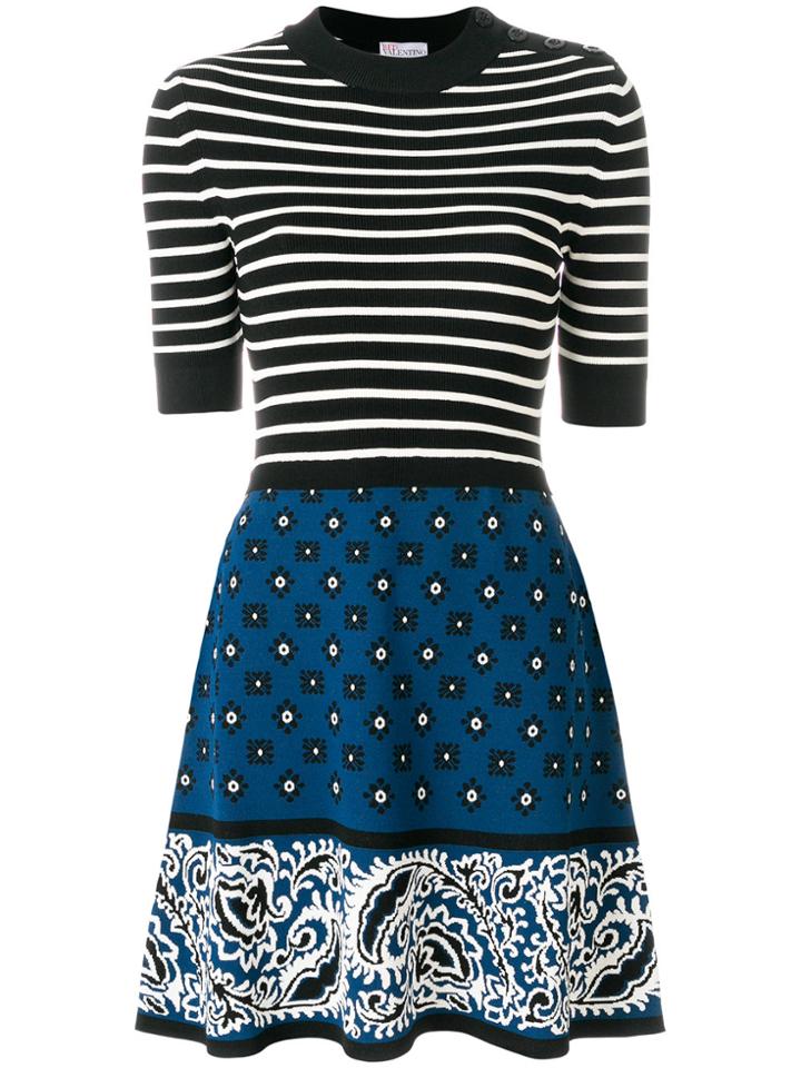 Red Valentino Duoprint Fit And Flare Dress - Blue