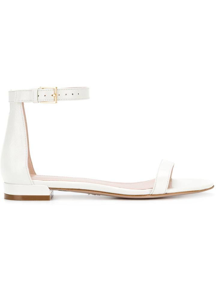 Stuart Weitzman Open Toe Ankle Strap Sandals - White
