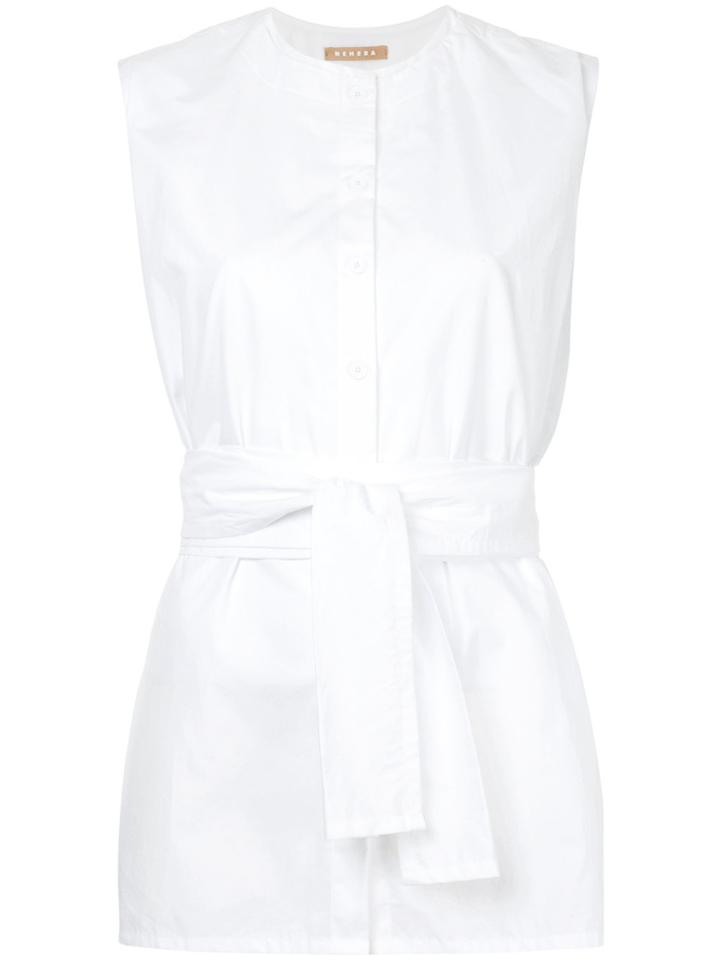Nehera Tie Waist Mandarin Collar Shirt - White
