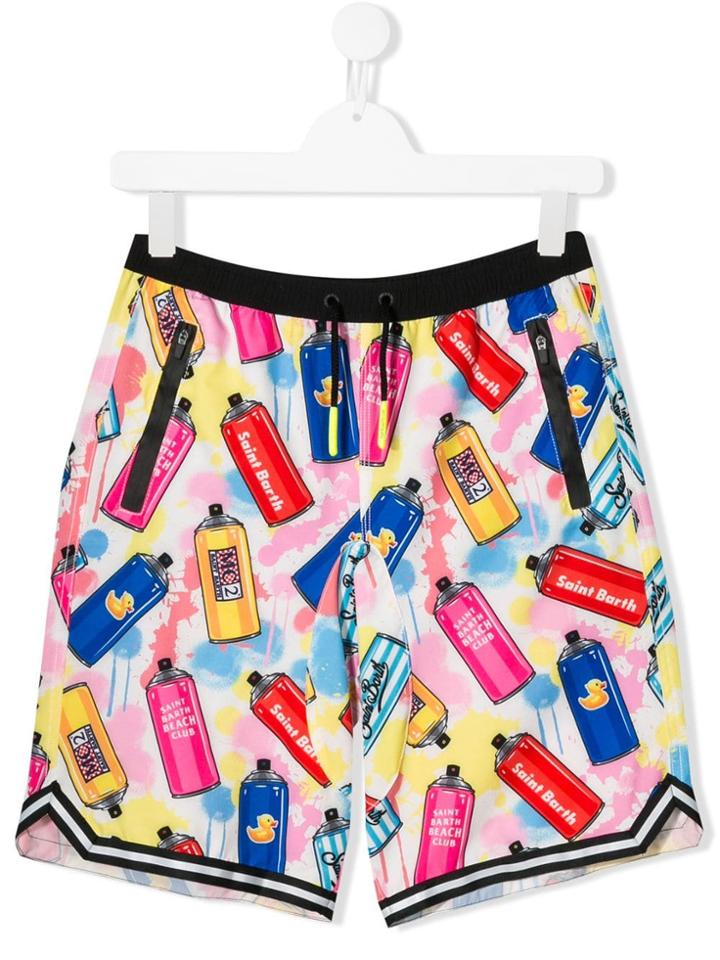 Mc2 Saint Barth Kids Teen Spray Can Print Shorts - White