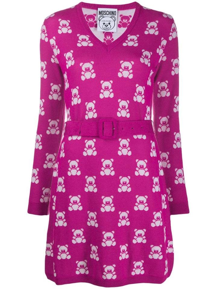 Moschino Teddy Intarsia Knitted Dress - Pink