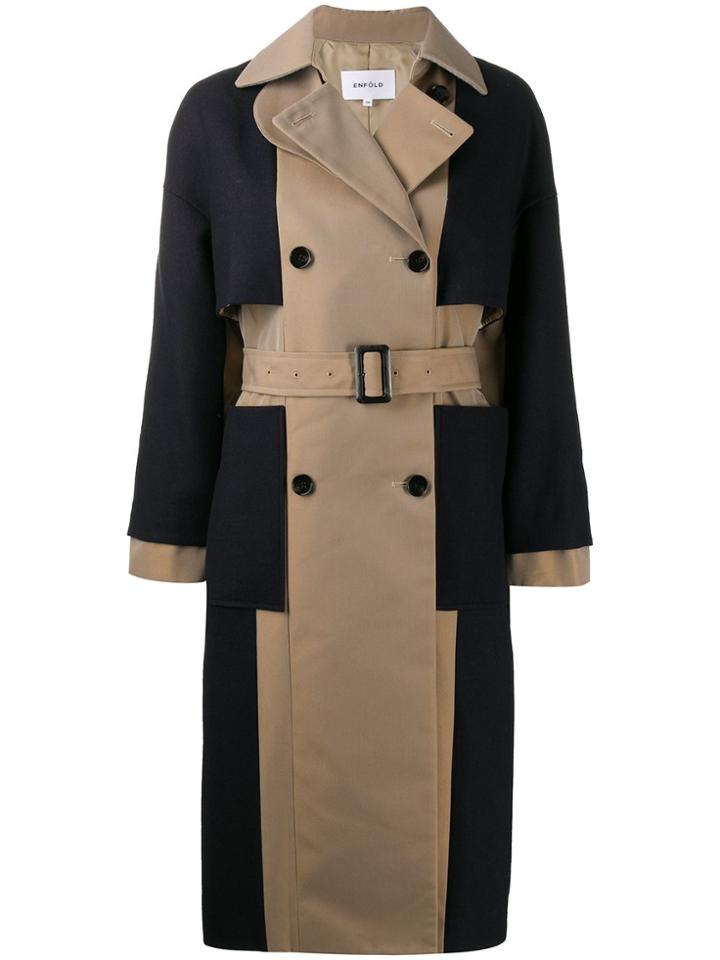 Enföld Contrast Double-breasted Coat - Neutrals