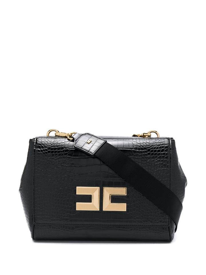 Elisabetta Franchi Crocodile Effect Tote - Black
