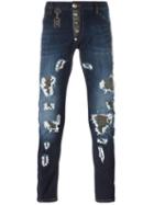 Philipp Plein Distressed Skinny Jeans, Men's, Size: 31, Blue, Cotton/spandex/elastane