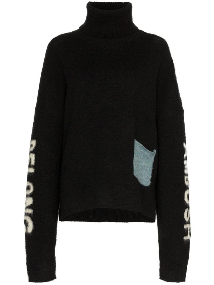 Ambush High Neck Logo Intarsia Wool Jumper - Black