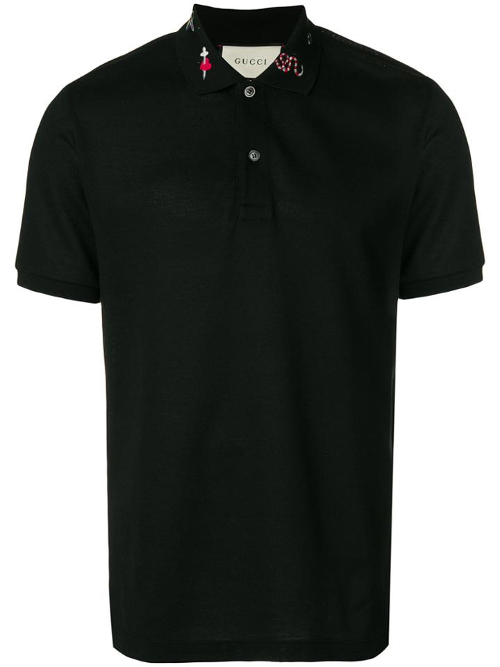 Gucci Embroidered Piqué Polo Shirt - Black