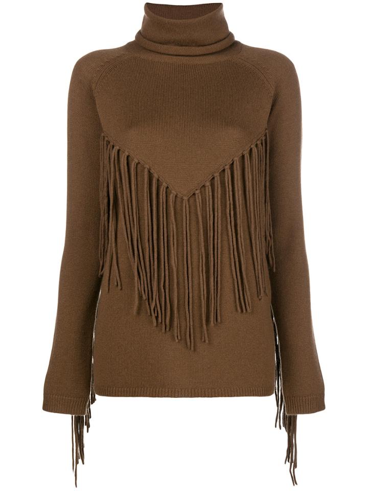 P.a.r.o.s.h. Fringed Turtleneck Sweater - Brown