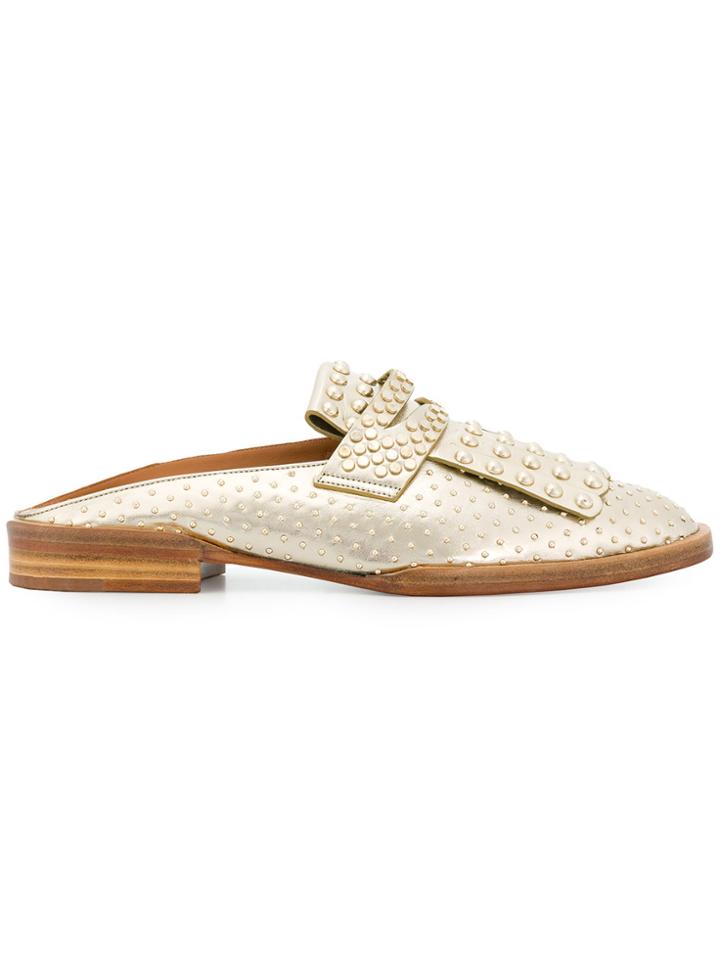 Robert Clergerie Youla Pearl Embellished Mules - Metallic