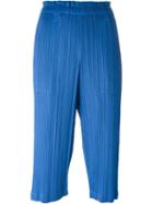 Pleats Please By Issey Miyake Pleated Cropped Trousers, Women's, Size: 3, Blue, Polyester