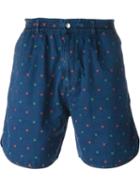 Maison Kitsuné Embroidered Flower Detail Shorts, Men's, Size: L, Blue, Cotton