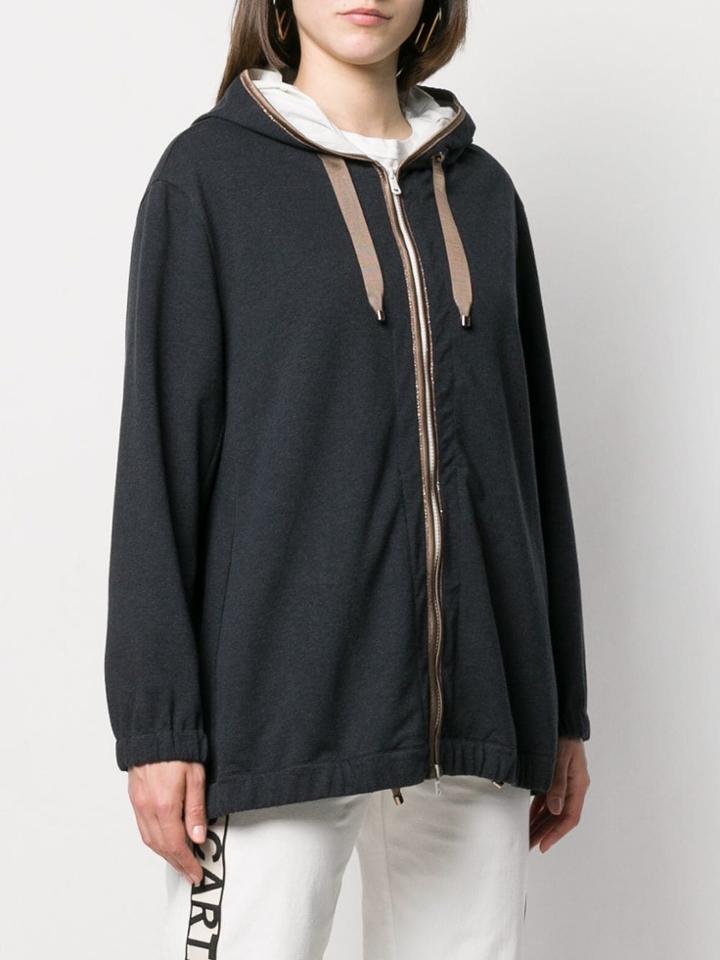 Brunello Cucinelli Contrast Trim Zip Hoodie - Grey