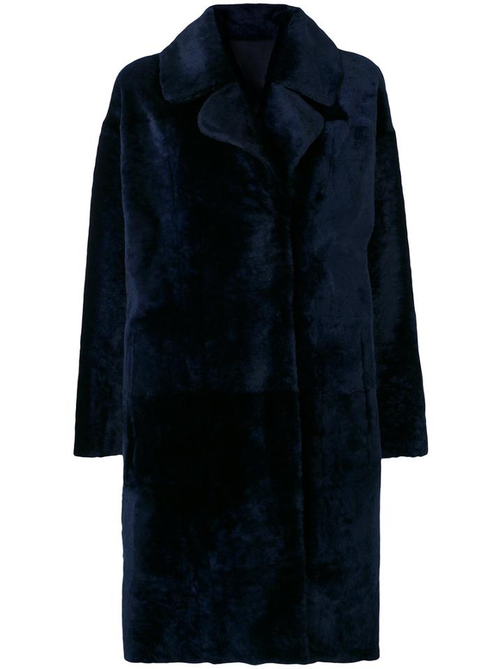 Drome - Furry Detail Coat - Women - Lamb Skin/leather - M, Blue, Lamb Skin/leather