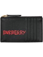 Burberry Graffiti Print Leather Zip Card Case - Black