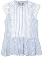 Sea - Floral Lace Striped Blouse - Women - Cotton - 6, Blue, Cotton