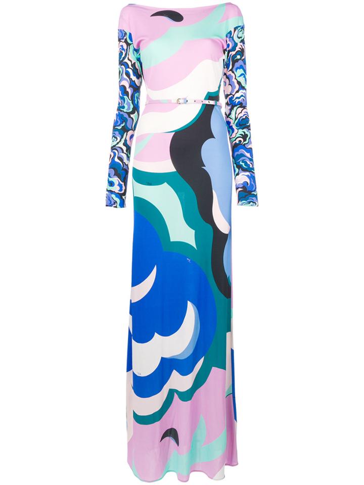 Emilio Pucci Boat Neck Long Dress - Pink & Purple