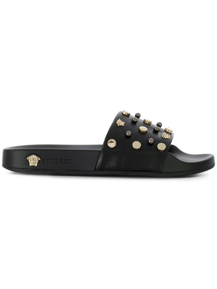 Versace Medusa Studded Slides - Black