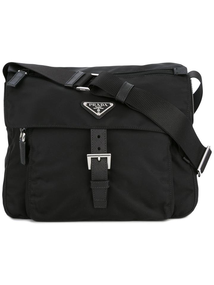 Prada Logo Plaque Cross Body Bag, Women's, Black, Nylon