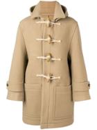 Ami Paris Patched Pockets Shearling-trimmed Duffle Coat - Neutrals