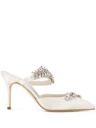 Manolo Blahnik Lurem Crystal Embellished Mules - Neutrals