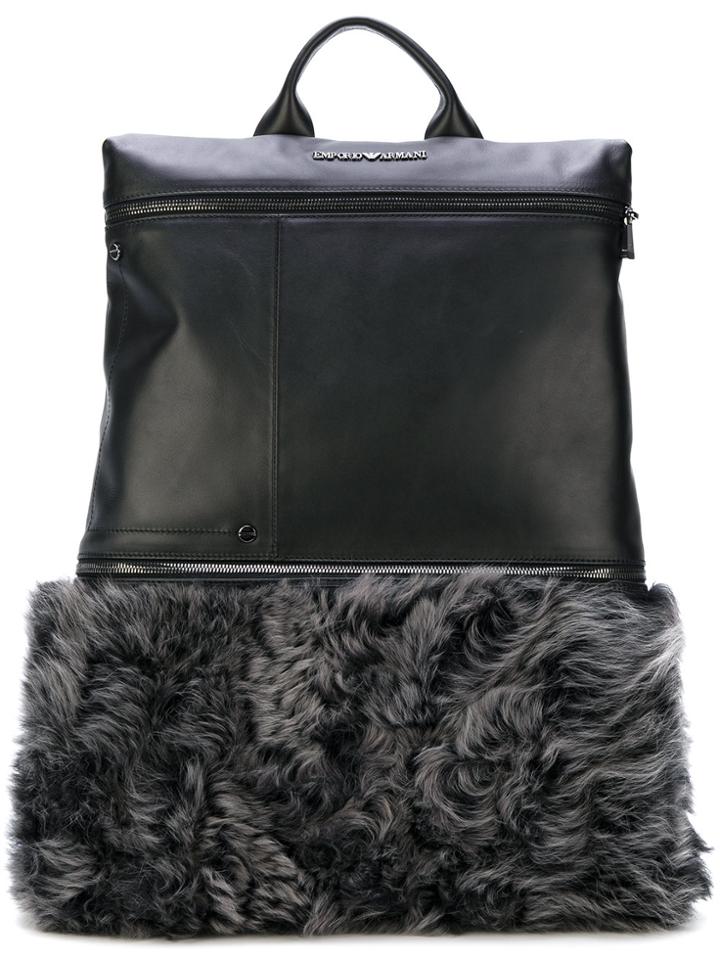 Emporio Armani Fur Panel Backpack - Black