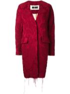 Uma Wang Raw Hem Cocoon Coat, Women's, Size: Small, Red, Linen/flax/nylon/acetate/wool