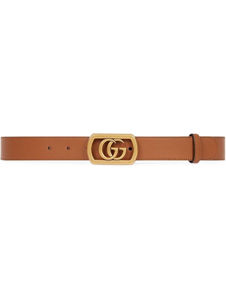Gucci Leather Belt With Framed Double G - Brown