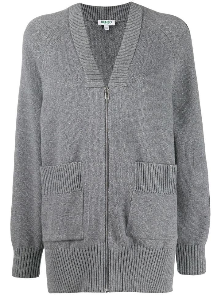 Kenzo Knitted Logo Zip-up Cardigan - Grey