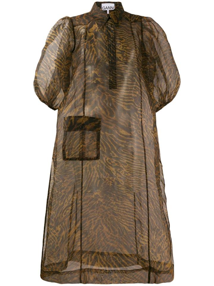 Ganni Sheer Shirt Dress - Brown
