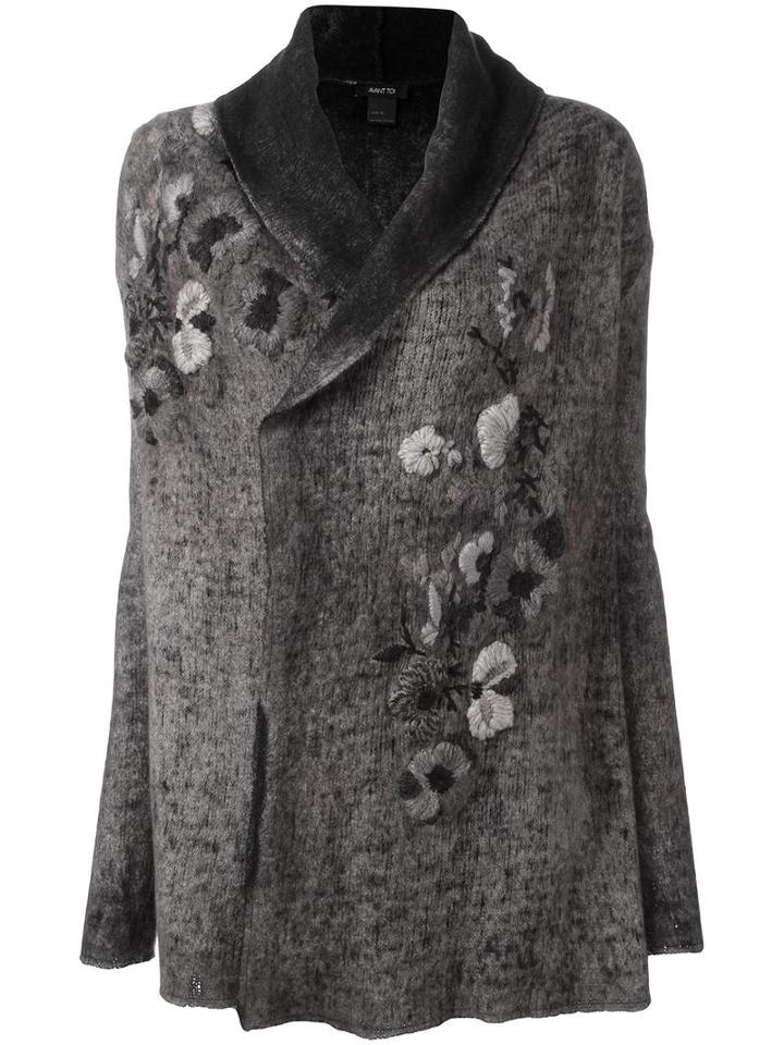 Avant Toi Floral Embroidery Coat, Women's, Size: Medium, Grey, Silk/cashmere/virgin Wool