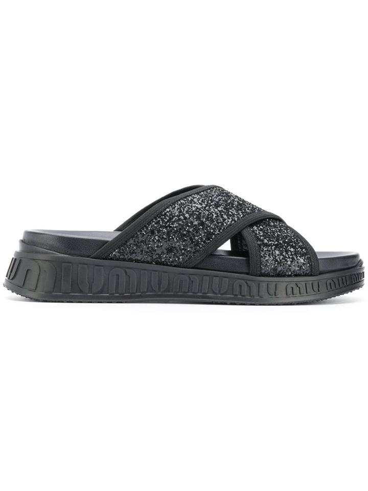 Miu Miu Glitter Slides - Black
